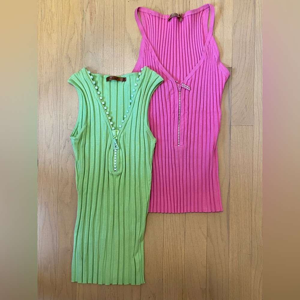 Y2K Zip Up Rib Knit Tank Tops